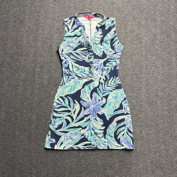 Lilly Pulitzer Sherryn Shift Dress Womens XXS Navy Floral Swim Shady Sleeveless - Picture 1 of 5